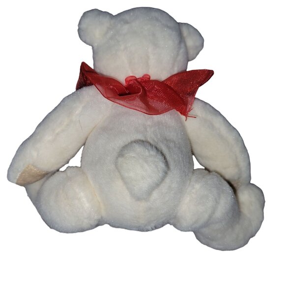 Teddy Bear 7 inch Plush White Red Bow Collar Hanging Stuffed Animal Toy - Picture 2 of 4
